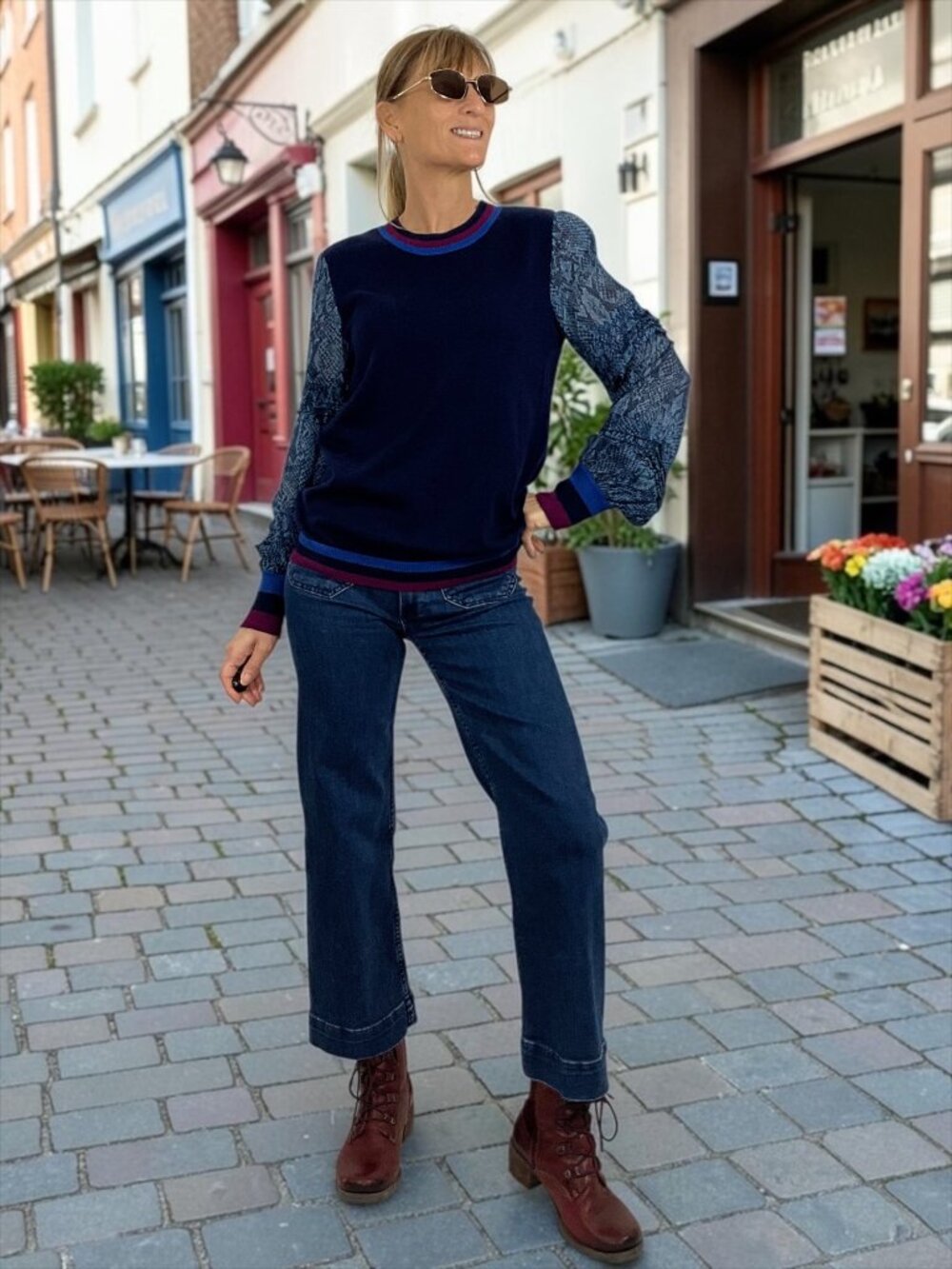 Anthropologie Conditions Apply Celina Knit Pullover Sweater S Blue Mixed Knit
